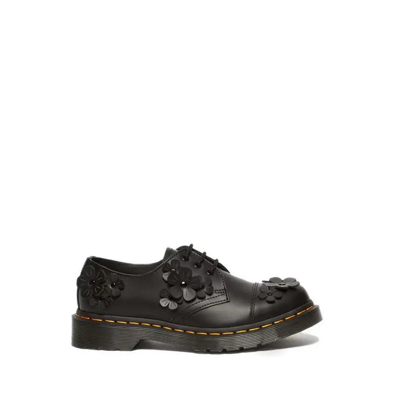 1461 Flower Applique Leather Oxford Shoes - Black