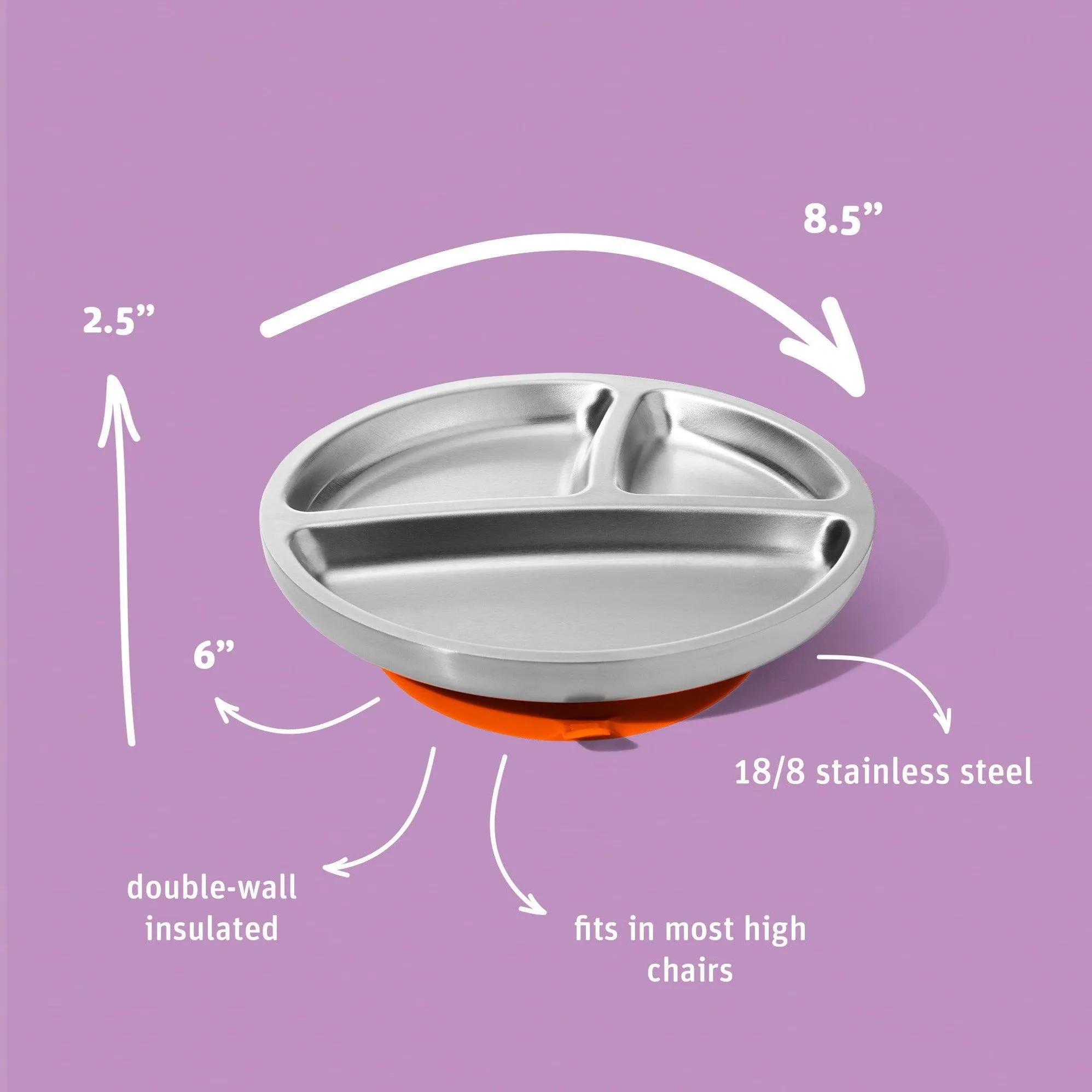 Avanchy Stainless Steel Suction Toddler Plate Orange