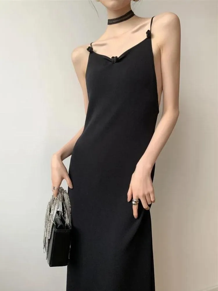 Black Butterfly Back Midi Dress