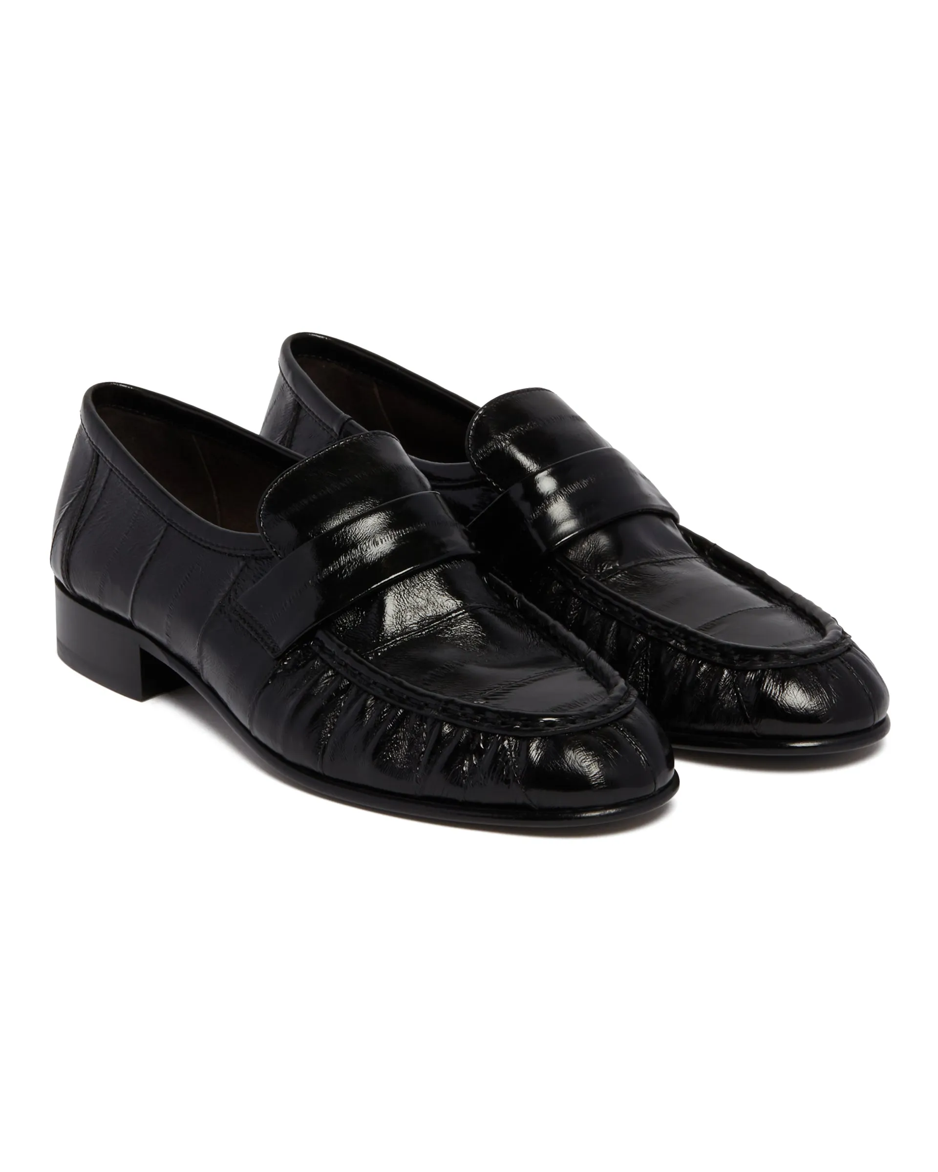 Black Eelskin Leather Loafers