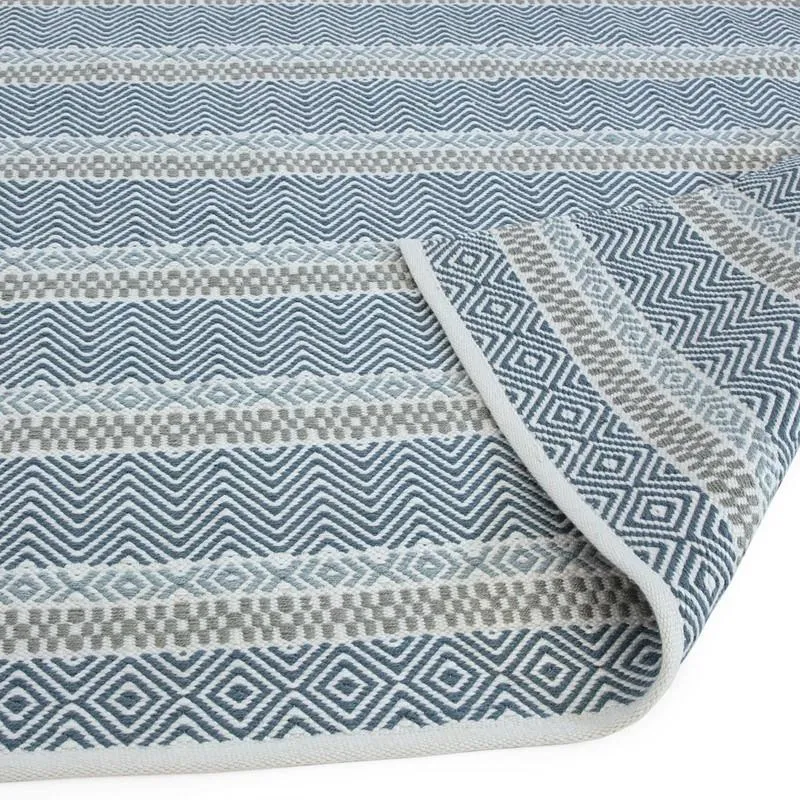 Boho Striped Patio Rug - Blue