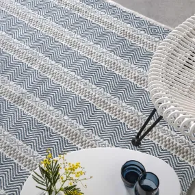 Boho Striped Patio Rug - Blue