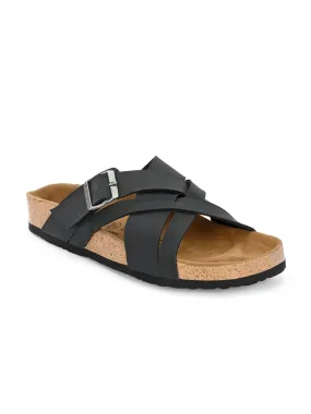 Chic Black Leather Slide Sandal For Women