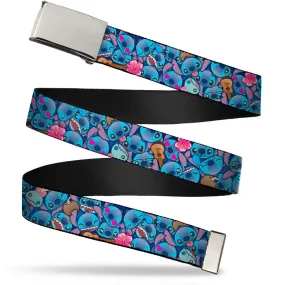 Chrome Buckle Web Belt - Stitch Expressions/Hibiscus Flower/Ukulele Stacked Blues Webbing by Buckle-Down