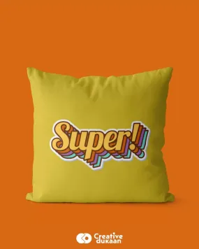 Cute Mustard Yellow Cushion Cover With "Super" Text Highlighted