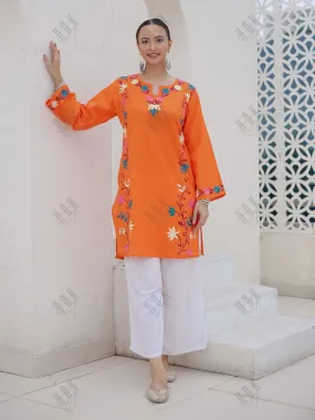 Falak Kashmiri Long Kurta - Orange