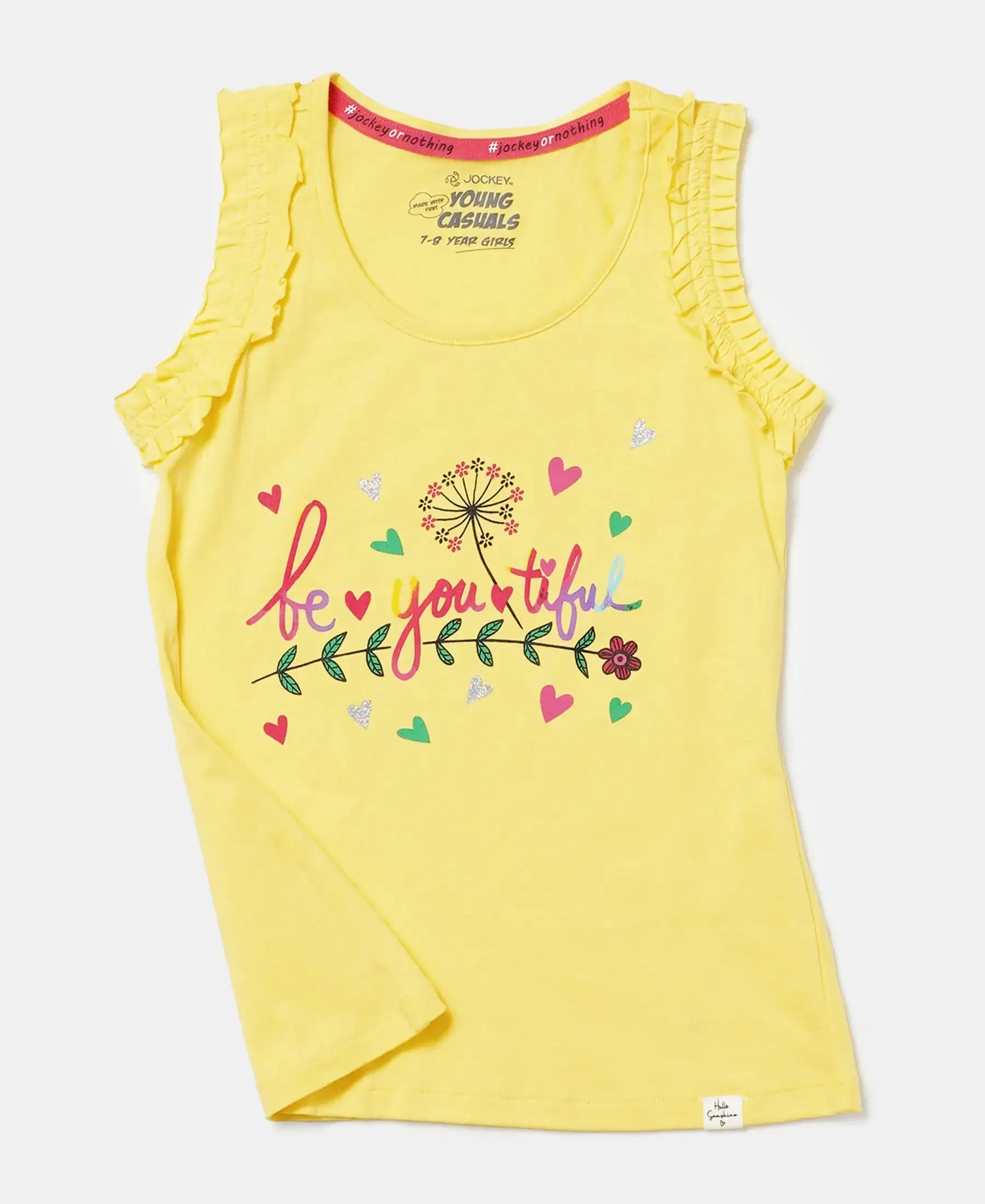 Girl's Super Combed Cotton Graphic Printed Tank Top - Yellow Cream