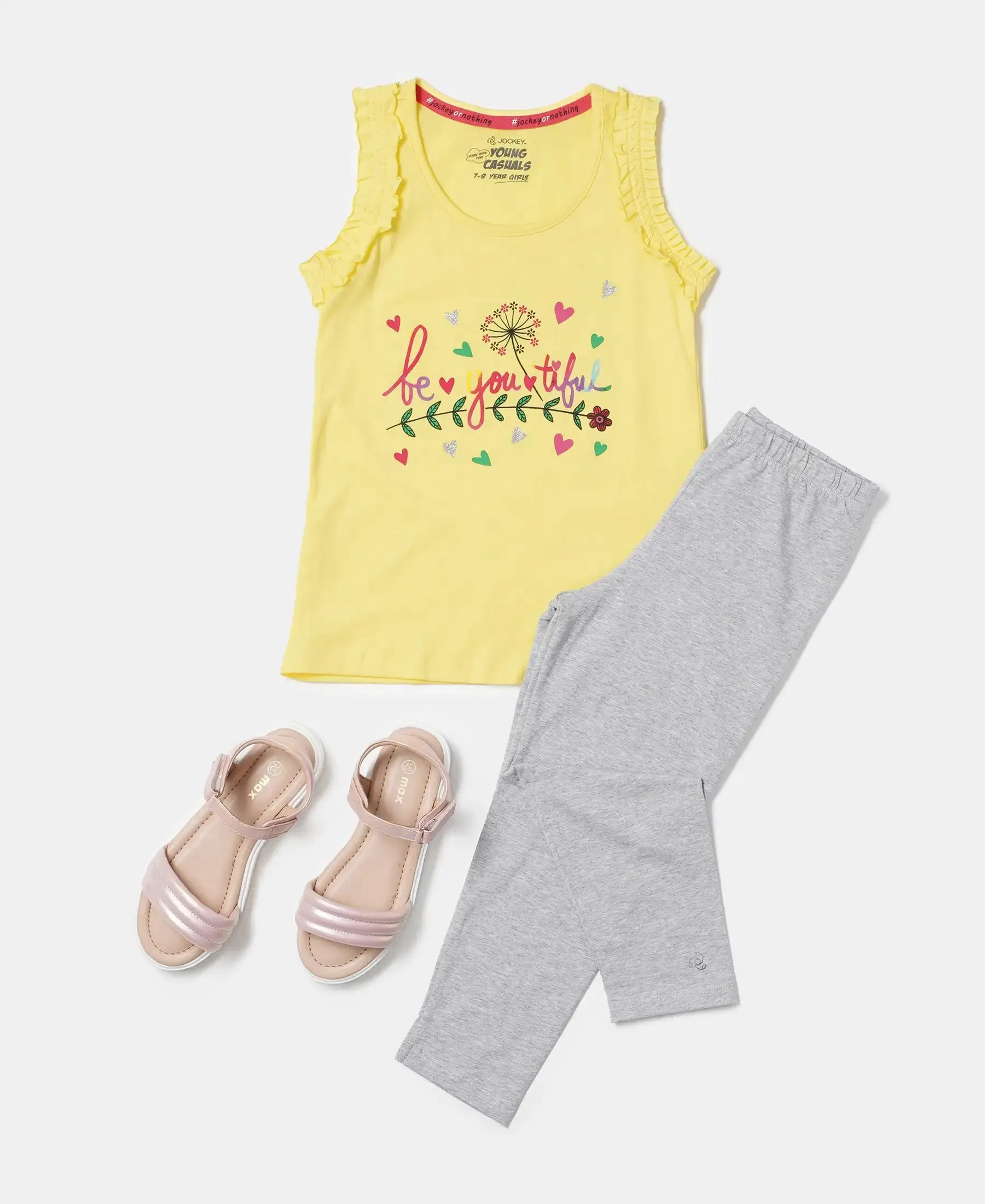 Girl's Super Combed Cotton Graphic Printed Tank Top - Yellow Cream