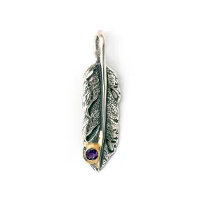 Graffiti Feather Small with Stone and Gold Overlay Pendant