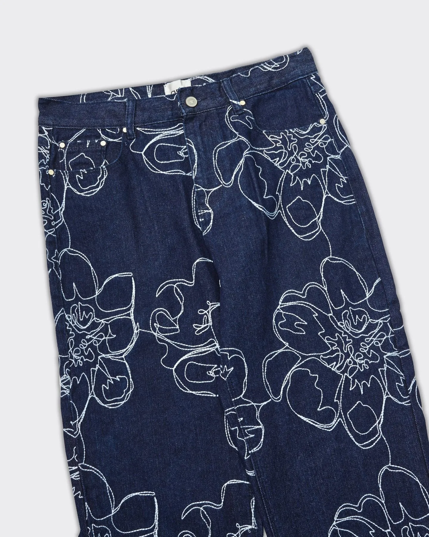 Pantalone Flower Stitch Denim Blu