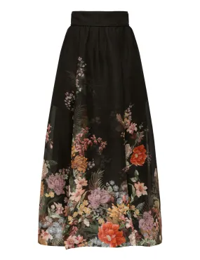 Pavilion Gathered Midi Skirt in Black Multi Floral