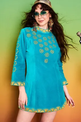 Sgt. Pepper Teal Velvet Embroidered Tunic - SSA231 - (UK14)